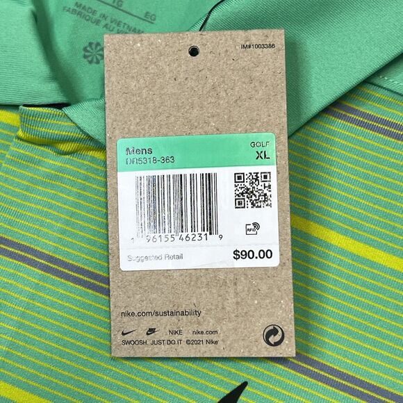 Nike Dri-FiT Tiger Woods ADV Striped Golf Polo XL Spring Green Yellow NEW $90 - Picture 7 of 15